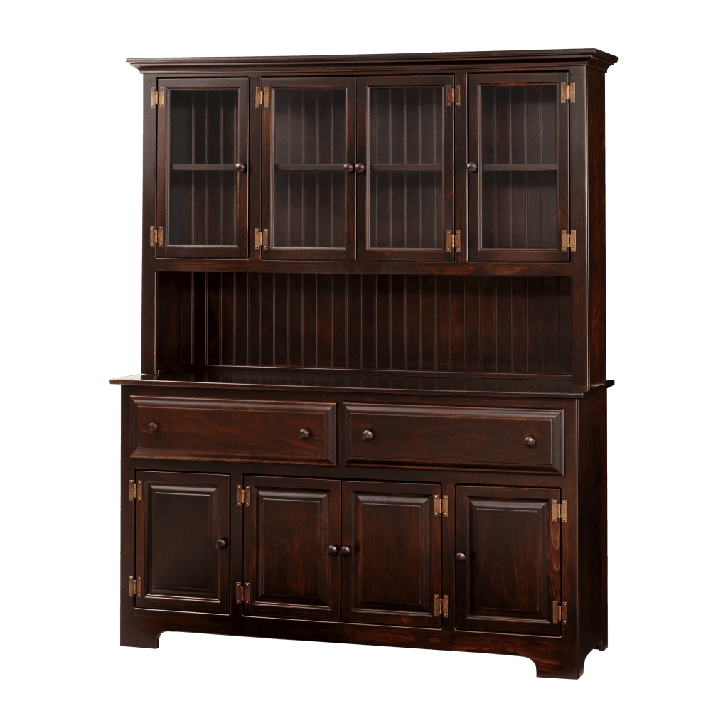 4-Door Hutch w Wood & Glass Doors